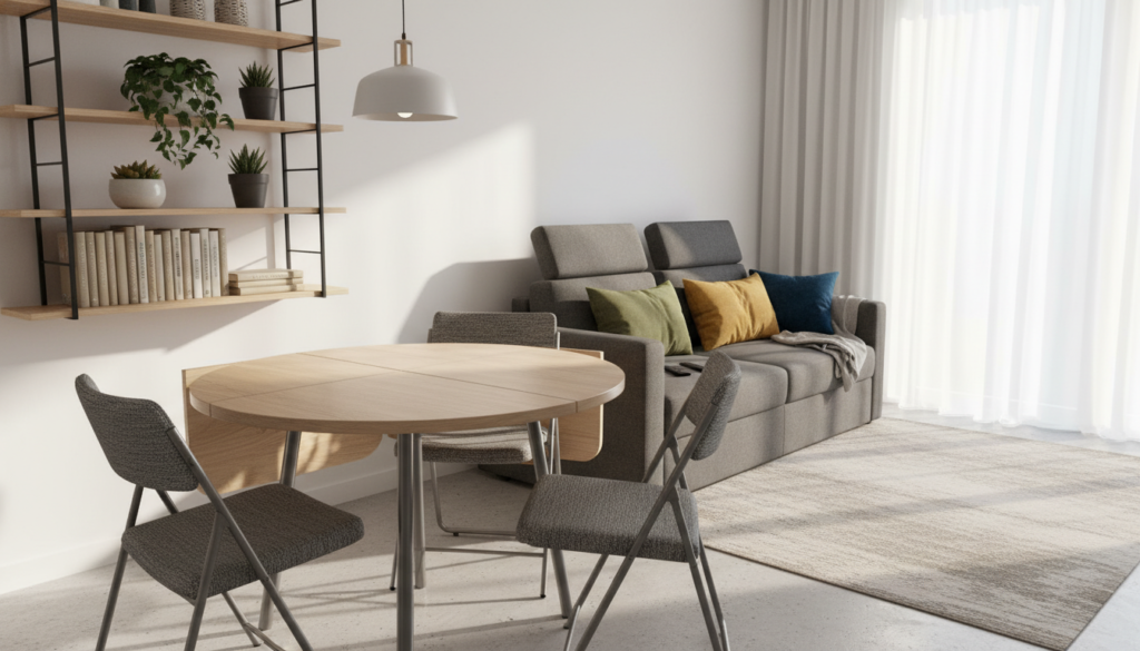 otimização de espaço com móveis dobráveis