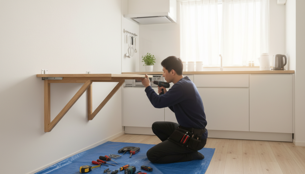 instalação de mesa dobrável